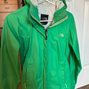 Bright green North Face rain jacket, size XS